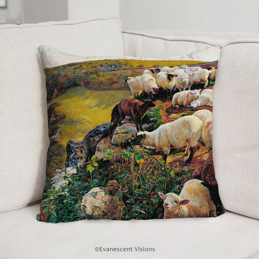 Holman Hunt Our English Coasts Design Decorative Cushion placed on a sofa