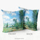 front and back of the front view of the monet veiw of vetheuil decorative cushion cover