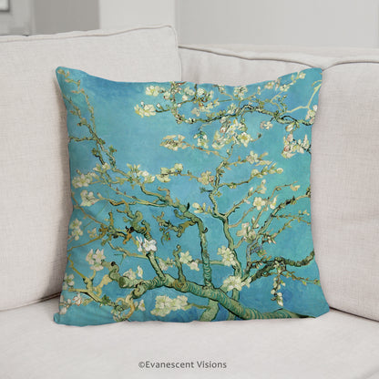 van gogh almond blossom scatter cushion on a sofa
