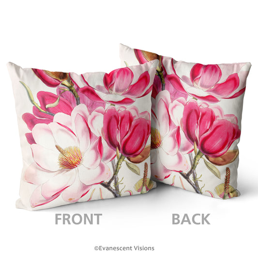 front and back of Pink magnolia floral decorative scatter cushion