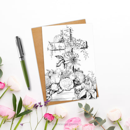 Cross with Flowers Easter Card, Religious Art Card, Personalised or Blank, Single or Pack