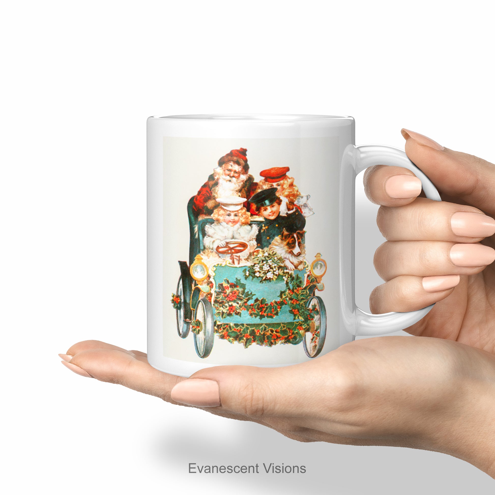 Hands holding the Vintage Edwardian Design Santa Claus Christmas Mug