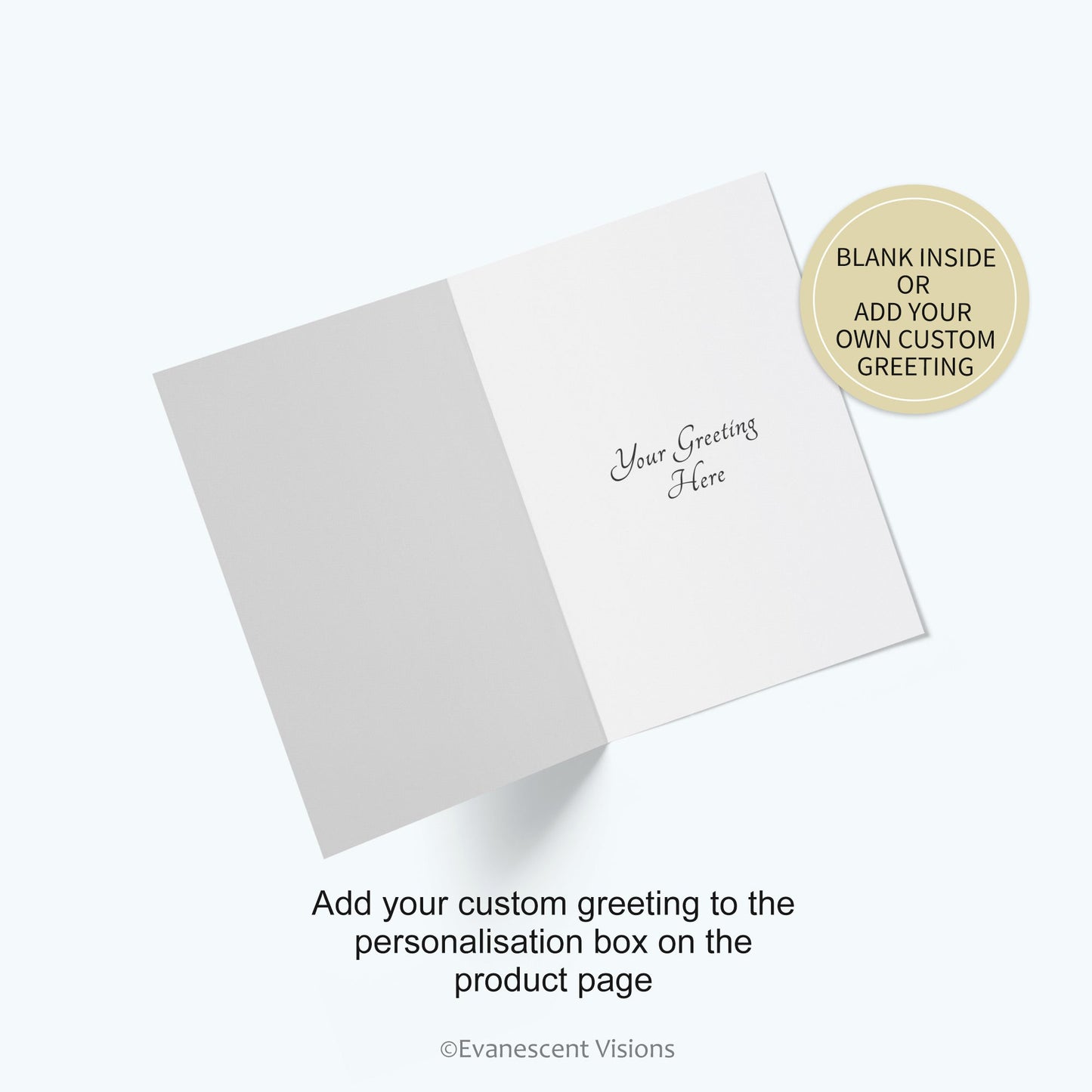 Inside view of a card with a personalised greeting and ordering instructions