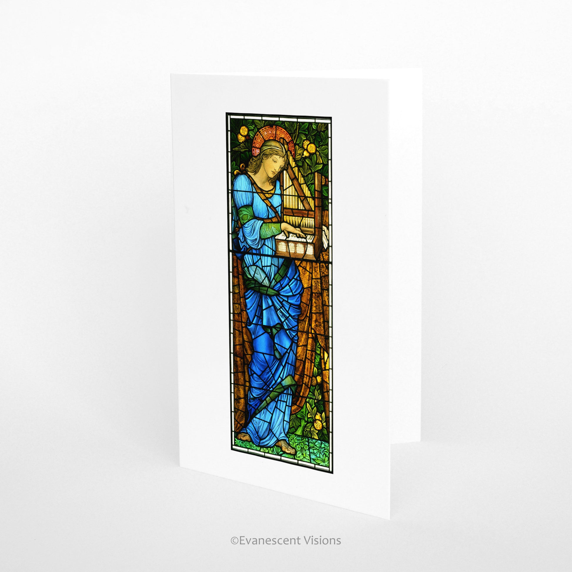 Burne-Jones Saint Cecilia Religious Greeting Card standing on a surface