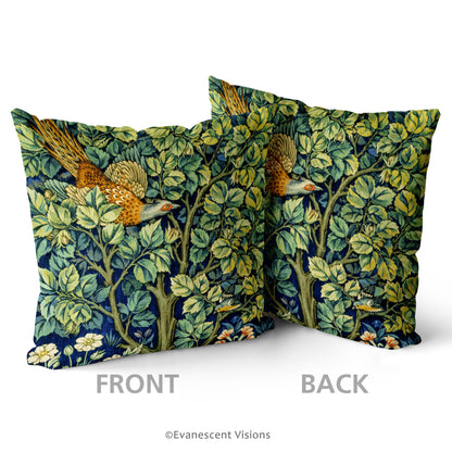 front and back of the front of the william morris cock pheasant cushion