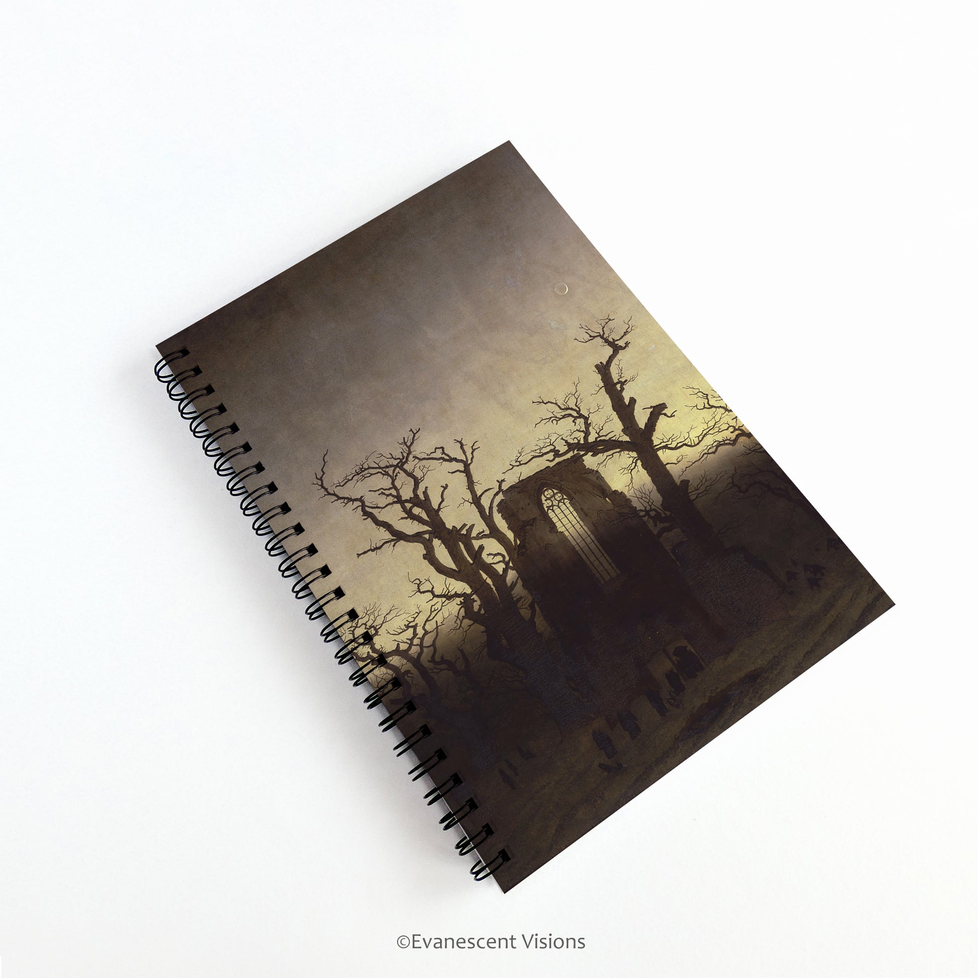 side view of Caspar David Friedrich Abbey in the Oakwood Gothic Spiral Bound Notebook