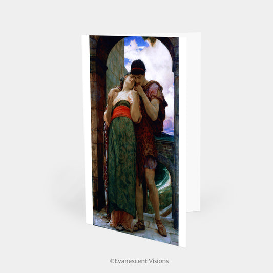 Personalised Anniversary Card standing up featuring Frederic Leighton's artwork called 'Wedded' 