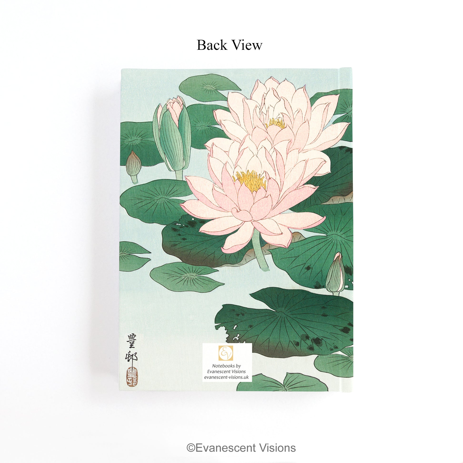 back cover of the Japanese Water Lillies Personalised Hardcover Notebook