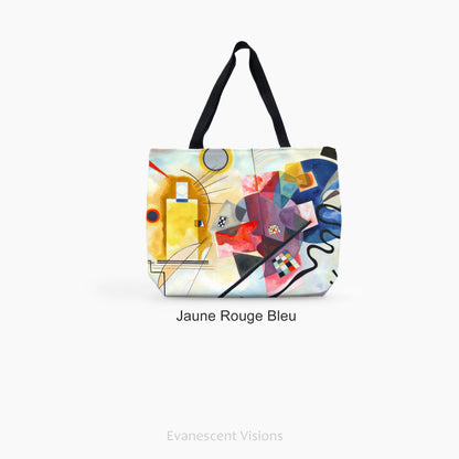 Large canvas tote shopping bag with artwork 'Jaune, Rouge, Bleu' by Kandinsky