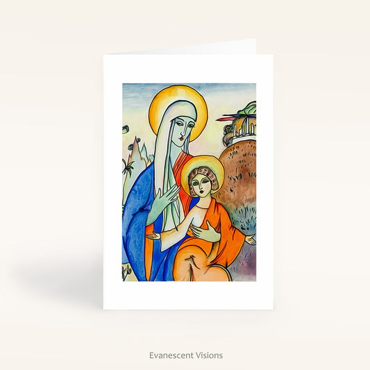 front view of the Kandinsky Madonna and Child Christmas Card standing up