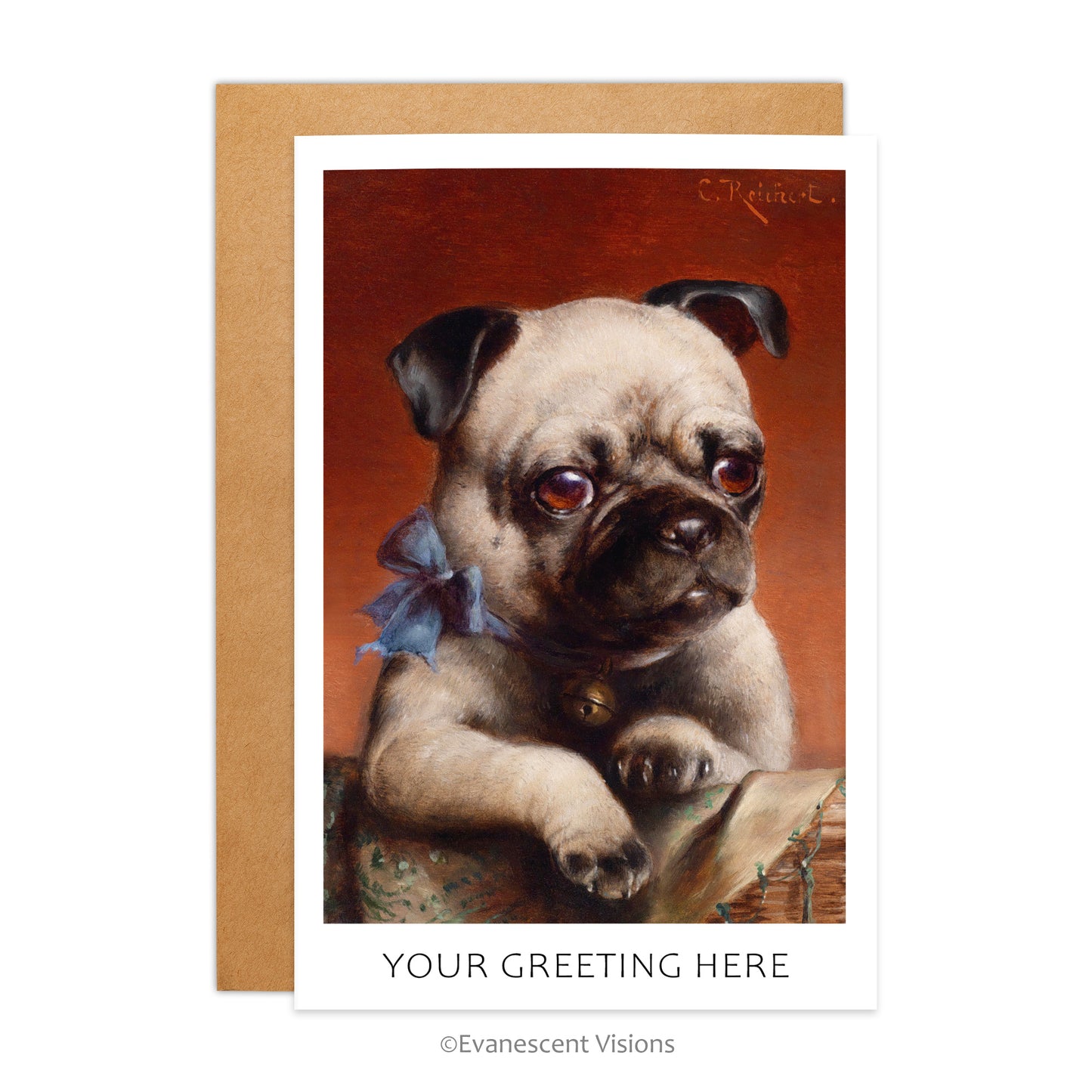 Carl Reichert Young Pug Personalised Art Greeting Card