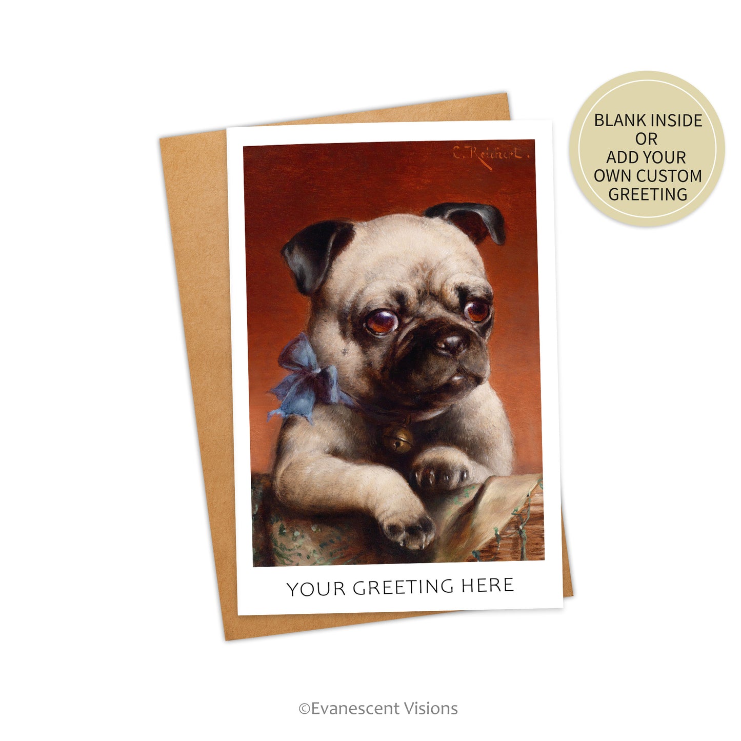 Carl Reichert Young Pug Personalised Art Greeting Card with envelope