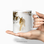 hands holding the Winter Hare Fine Art Christmas Mug