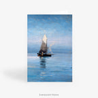 Front of the Fishing Cutters in the Moonlit Night Art Notecard standing on a table 