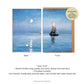 Front and back views and product details for the fishing Cutters in the Moonlit Night,by Carl Locher Art Notecard