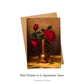 Red Roses Art Greeting Card with design 'Red Roses in a Japanese Vase'.