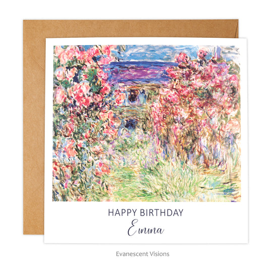 Personalised Birthday Card with Monet art The House Among the Roses