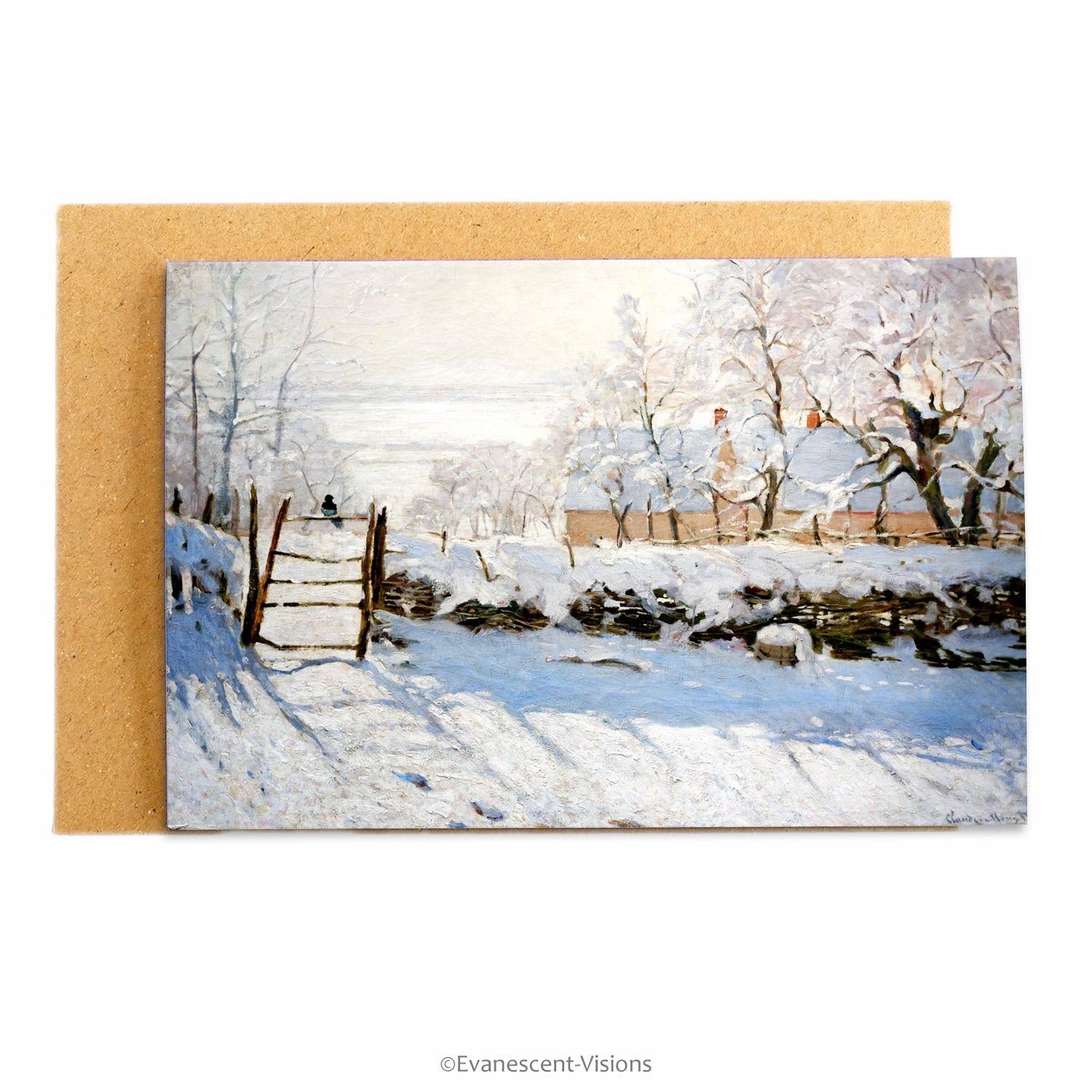Monet Magpie winter scene art card with envelope