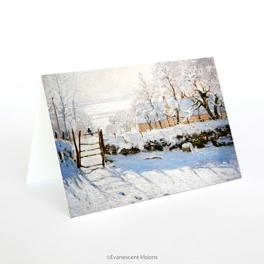 Monet Magpie winter scene art card for Christmas or New year