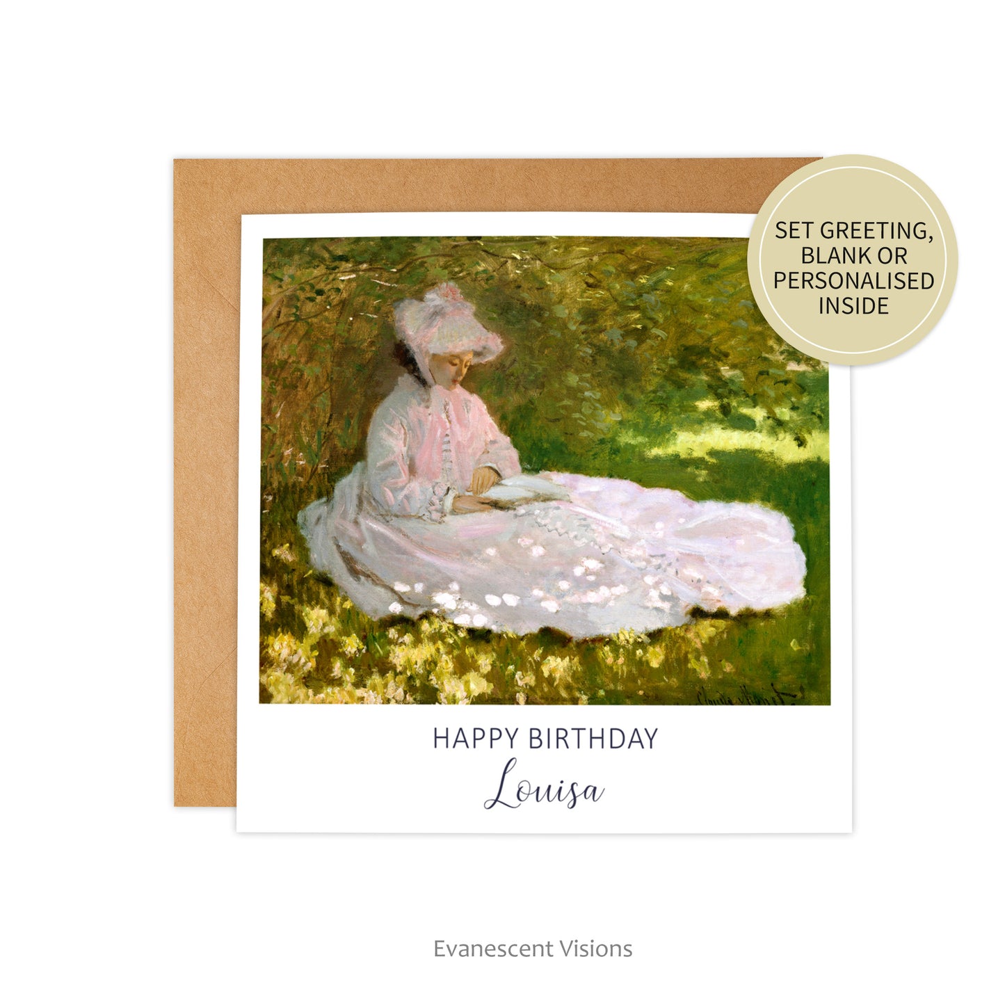 Monet's Springtime Art Personalised Birthday Card with options description
