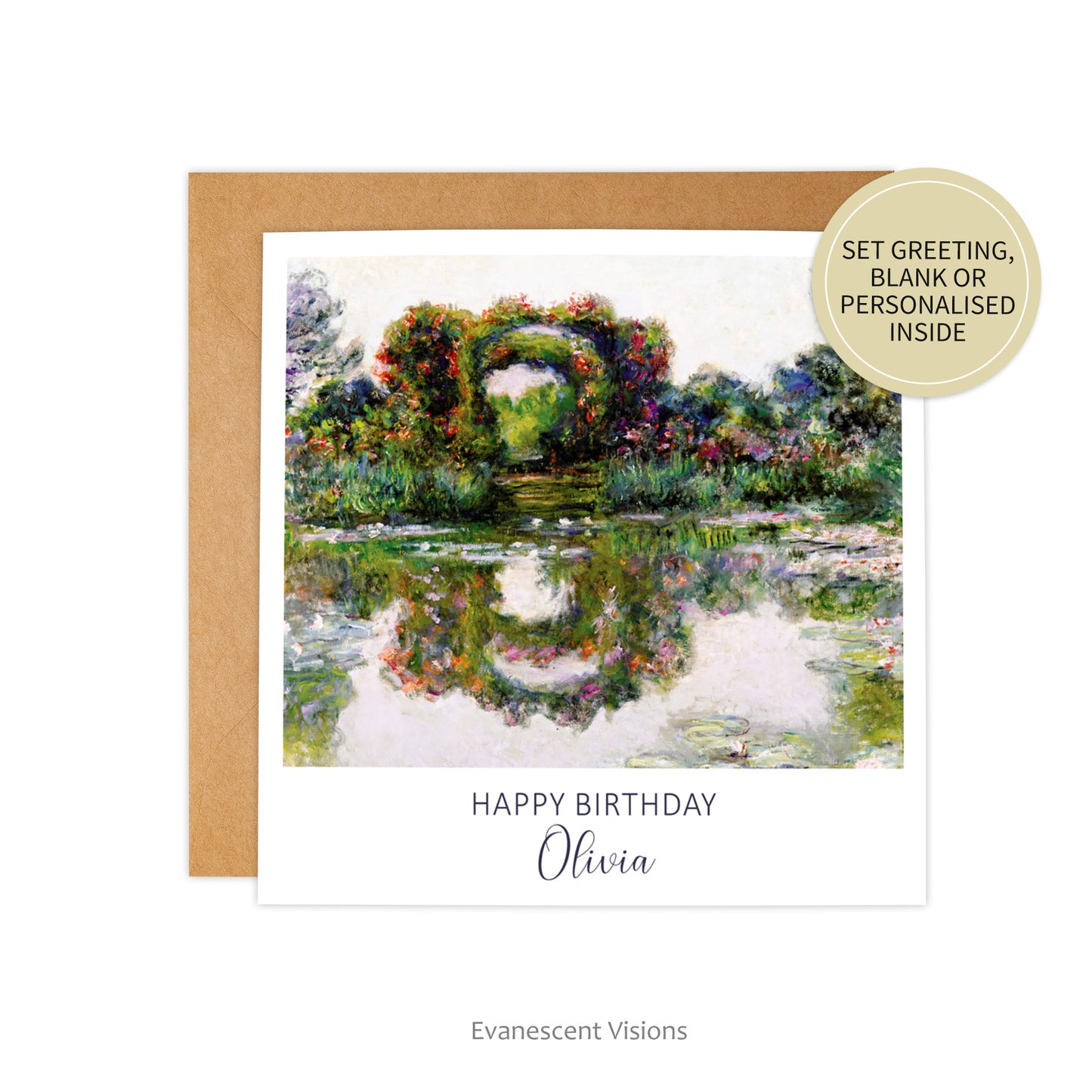 Monet Flowering Arches Giverny Personalised Art Birthday Card with options description