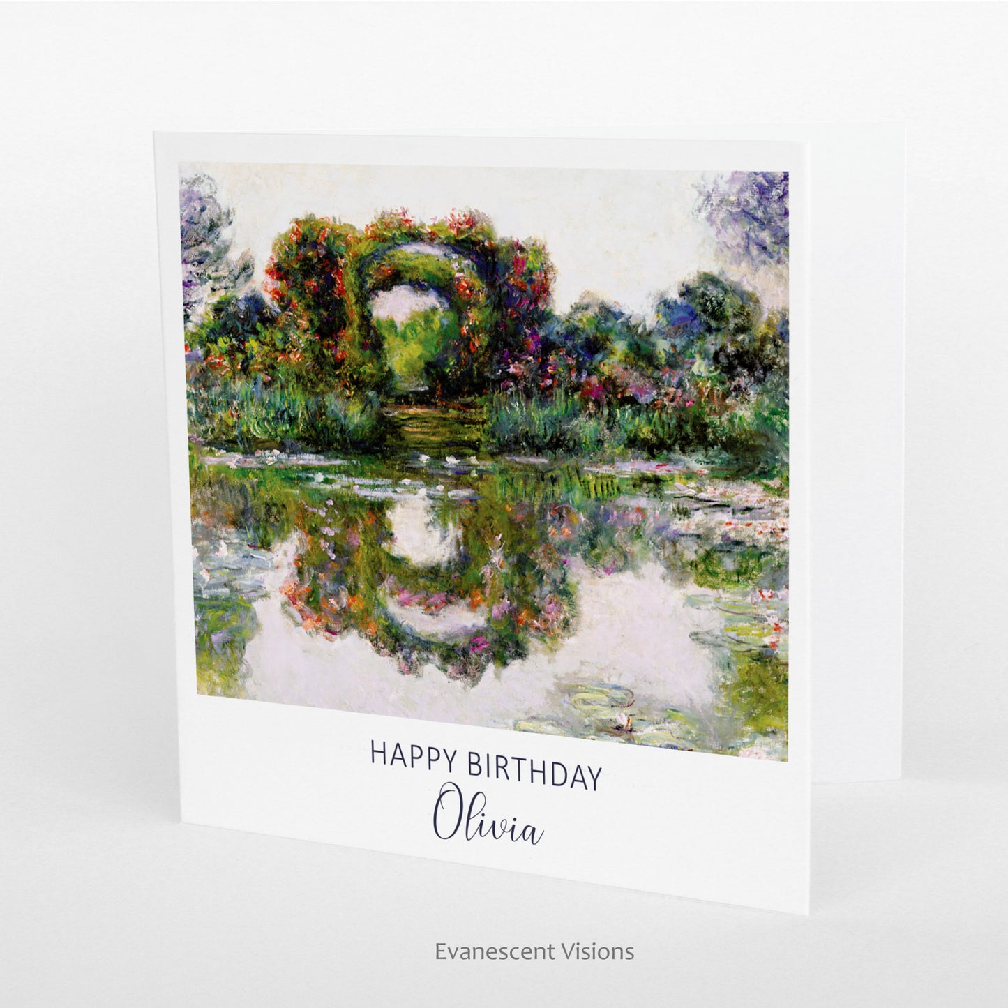 Monet Flowering Arches Giverny Personalised Art Birthday Card standing up