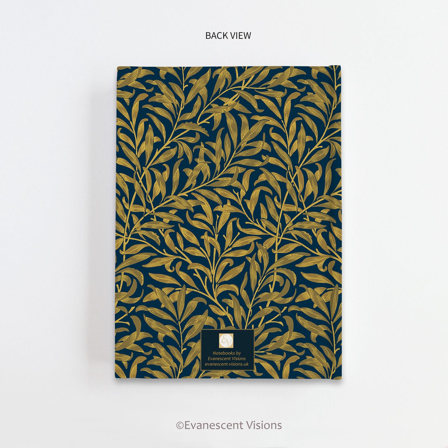 back cover of the William Morris Willow Bough Personalised Hardcover Notebook