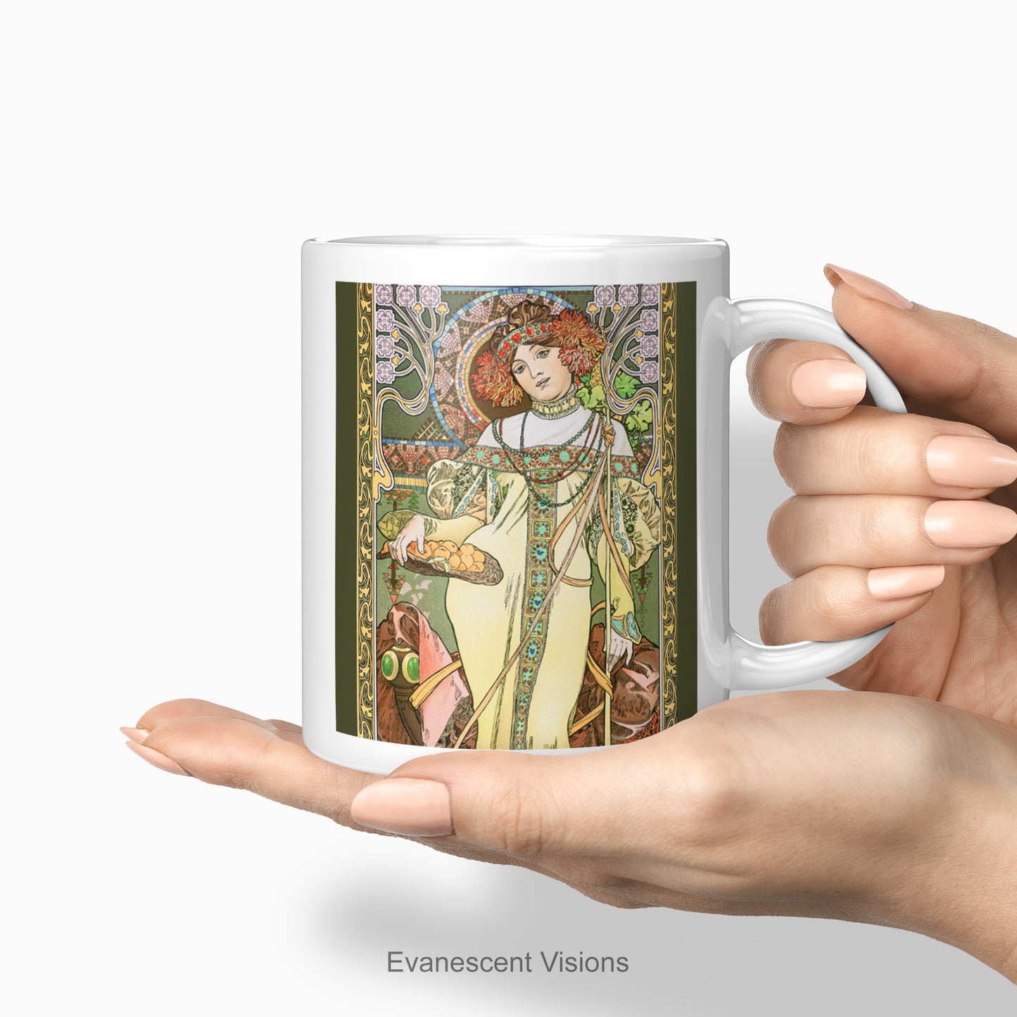 hand holding the much Autumn art mug