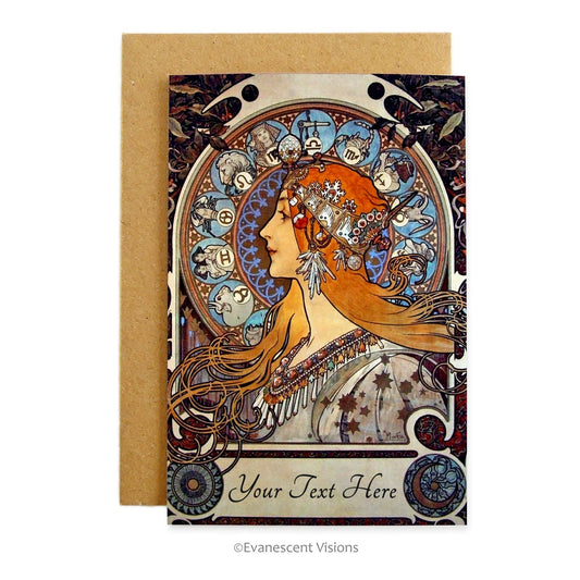 Art Nouveau Zodiac Card with envelope With Personalised Greeting