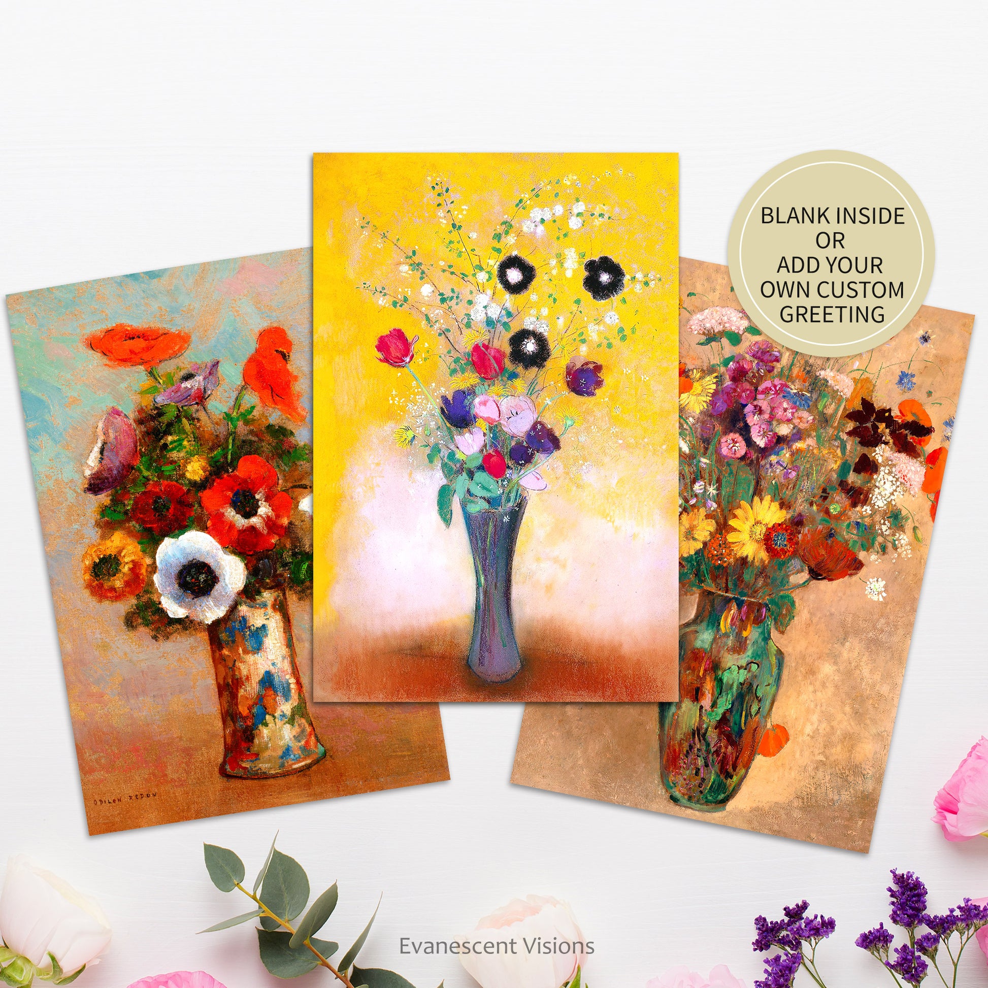 Flowers in a Vase Floral Fine Art Cards on a table with flowers