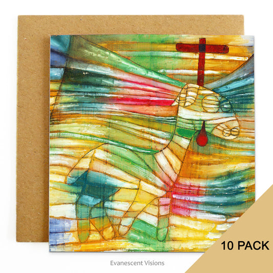 Colourful Lamb with cross easter or religious greeting card with envelope