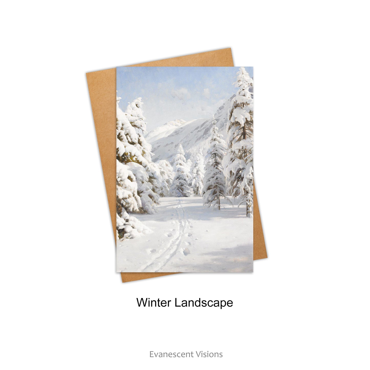 Winter Landscape Christmas Art Cards, Personalised or Blank, Single or Pack of 10