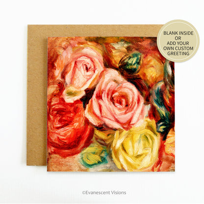 Fine art Renoir Roses Painting Impressionist Greeting Card, Personalised or Blank