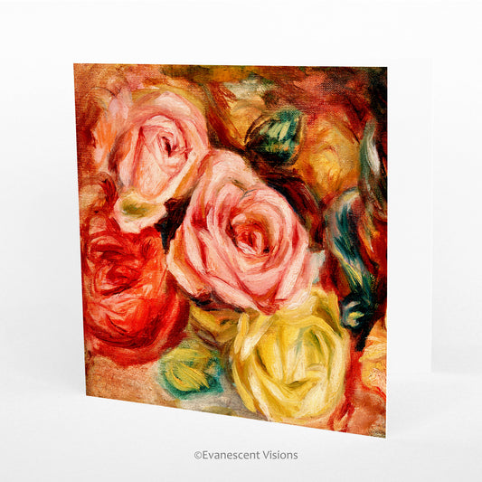Renoir Roses floral Art Greeting Card standing up