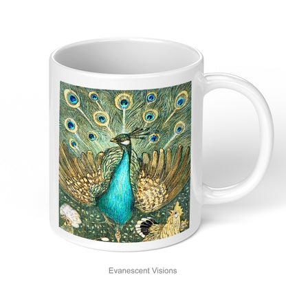 11oz glossy mug with Hoytema vintage style peacock arwork
