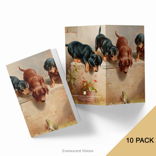 Front and back views  for the Dachshund Puppies and a Frog Art Notecard