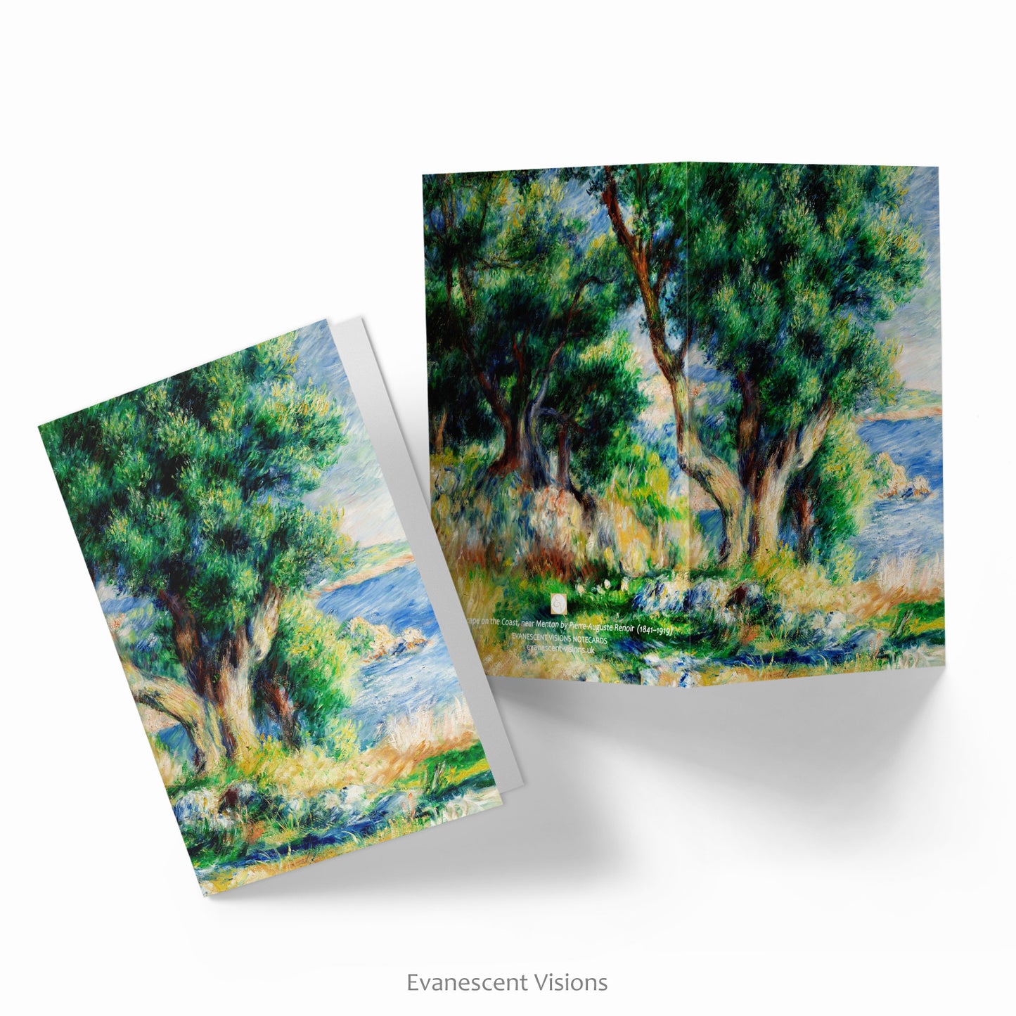 Front and back views of the Landscape on the Coast near Menton Renoir Art Notecard 