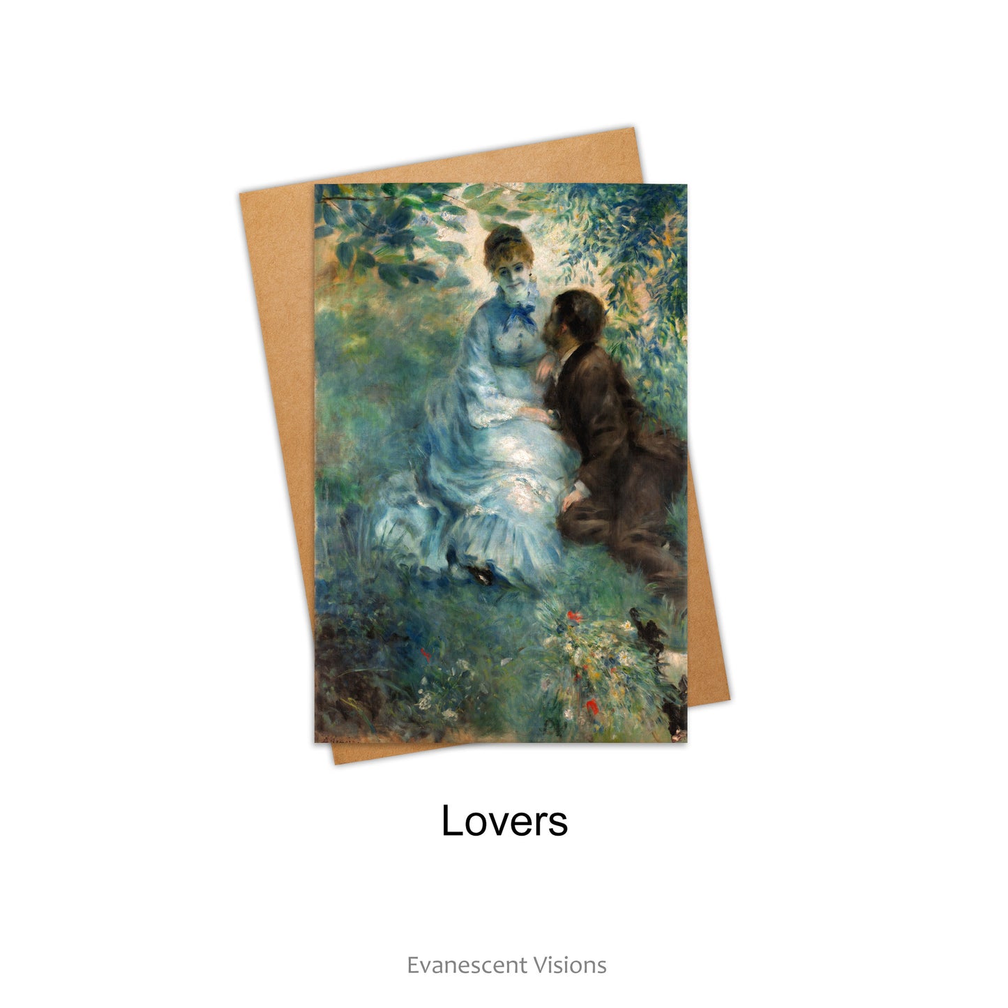 Renoir's 'Lovers', Romantic French Impressionist Art Card