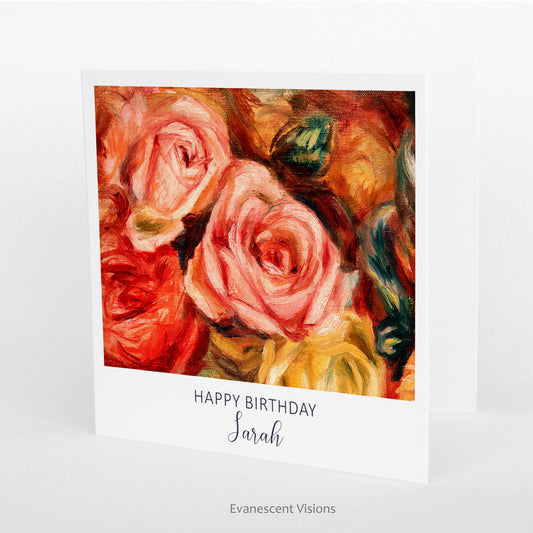 Personalised Renoir Roses Art Birthday Card