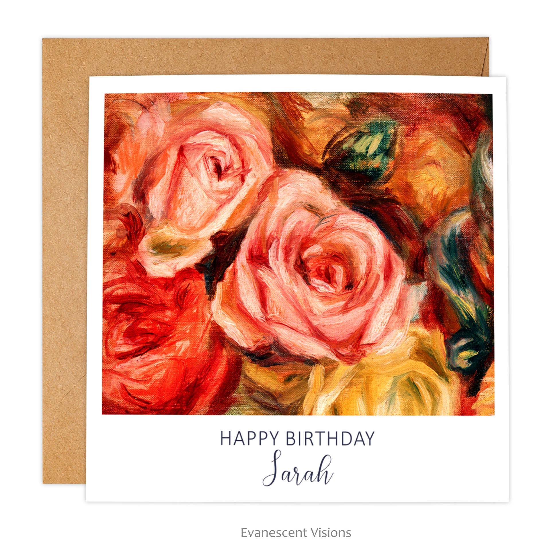 Personalised Renoir Roses Art Birthday Card with envelope