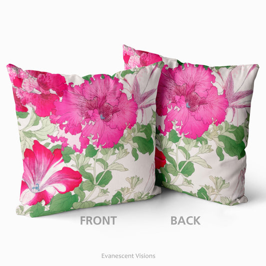Front and back view of the Pink Floral Japanese Art Decorative Cushion