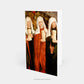 Three Marys at the Tomb of Christ Art Greeting Card standing on a table.