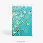 Front view of Front and back views of the Van Gogh's Almond Blossom Art Notecard standing on a table