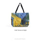 Starry Night Van Gogh Art Large Tote Bag with Cafe Terrace at Night design