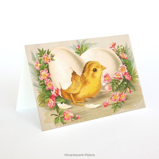 Vintage art easter chick with egg greeting card 