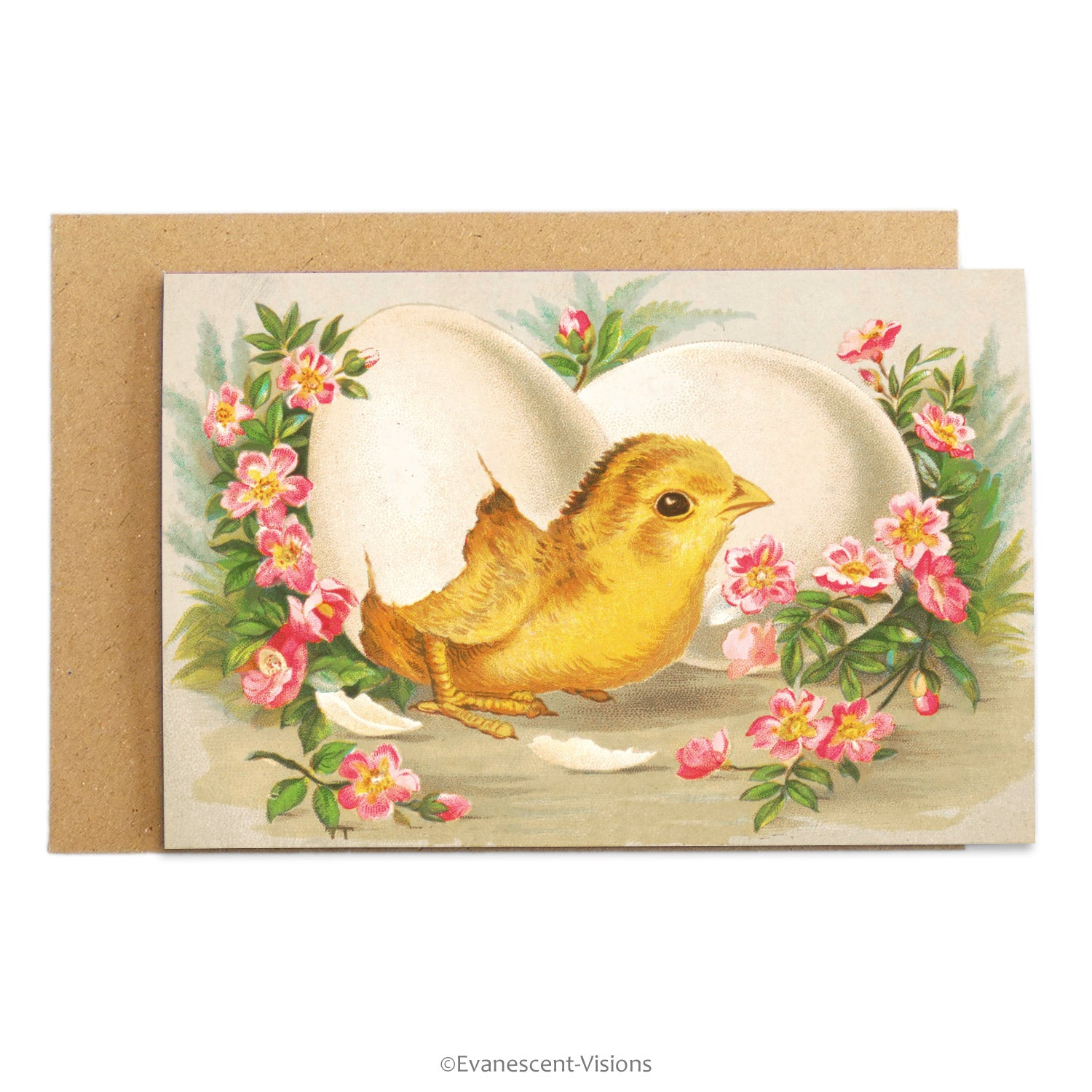 Vintage image easter chick with egg greeting card with envelope