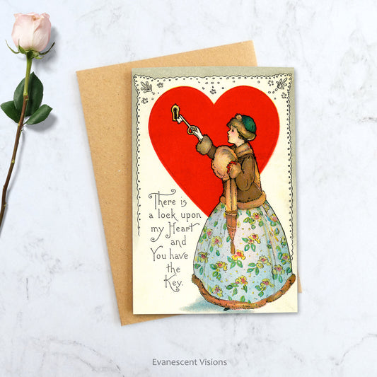 Vintage design Lock and Key Valentine Card