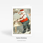 Vintage Victorian and Edwardian Illustration Christmas Card with Santa in his workshop