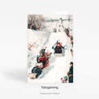 Vintage Victorian and Edwardian Illustration Christmas Card with a snowy Toboganning scene