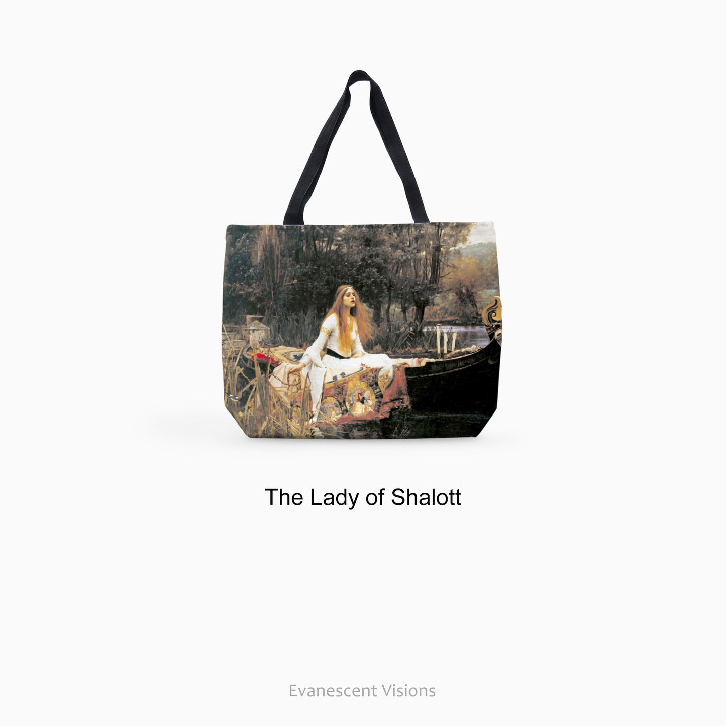 Waterhouse Pre-Raphaelite Paintings Large Tote Shopping Bag with The Lady of Shalott design